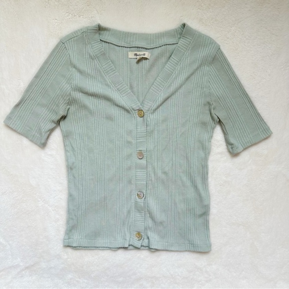 Madewell Short Sleeve Pointelle Button Down Cardigan Pale Sage Size XS